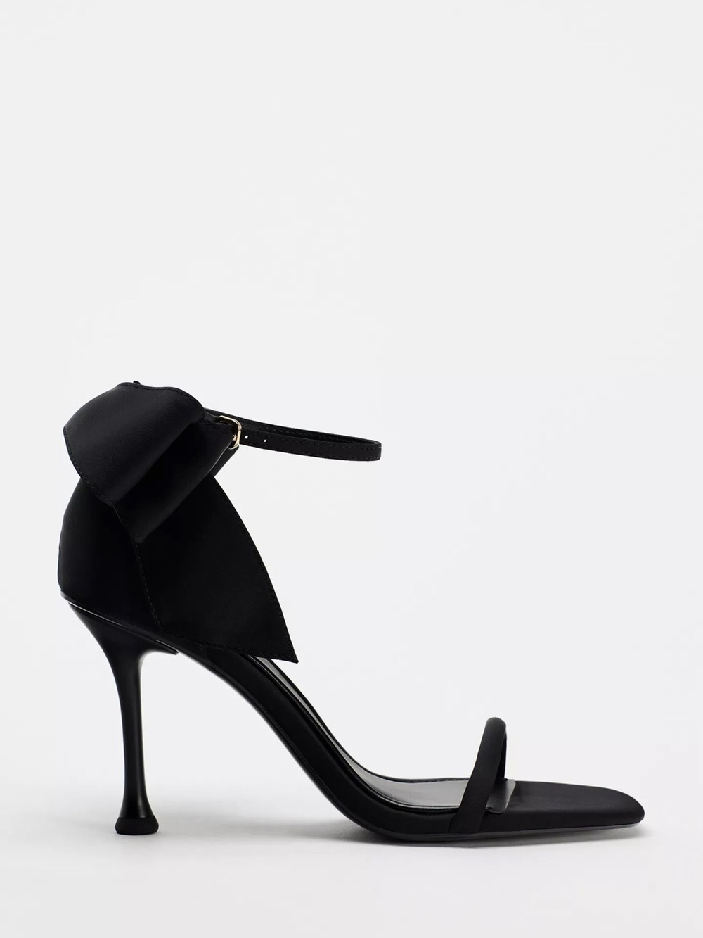 Black Bow Ankle-Strap Stiletto Sandals